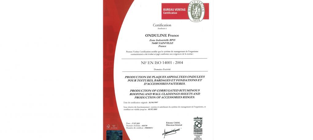 Tấm lợp sinh thái Onduline - Chứng nhận ISO 14001